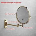 Gold 1x10x Double Sided Magnifying Bathroom Makeup Mirror 360 Degree Swivel Mirror Adjustable Telescopic Arm Wall Mount 8 Inch Non-Illuminated Beauty Mirror Shaving Mirror（Square Base）