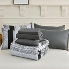 Boho King Size Comforter Set 8 Pieces,Gray Bohemian Striped Bed in a Bag,Floral Soft Microfiber Bedding Comforter Set