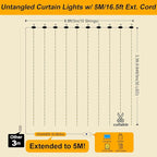 Curtain Light with Upgrade Untangled Wires for Bedroom, 300LED 9.8ft x 9.8ft Window Fairy Curtain String Light with 16 Hooks, 8 Modes Remote for Wedding Party Home Indoor Decor, Warm White