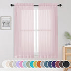 OWENIE Light Pink Sheer Curtains 63 Inch Length 2 Panels Set for Living Room/Bedroom, Rod Pocket Fimly Voile Blush Sheer Curtain for Nursery Room, Elegant Airy Sheer Panels, 2 Pcs Total 84Wx63L inch