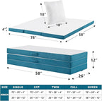 SINWEEK Memory Foam Folding Mattress, 4 Inch Foldable Trifold Mattress Topper, CertiPUR-US Certified Guest Bed with Cooling Cover & Waterproof Lining