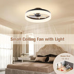 VOLISUN Low Profile Ceiling Fans with Lights and Remote,15.7in Modern Ceiling Fan Flush Mount,3000K-6500K Dimmable Bladeless LED Fan Light,Black Fandelier Ceiling Fans with Lights for Bedroom