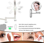 Makeup Mirror Wall Mounted Extra Long Arm, Cosmetic Mirror Magnification, Vanity Mirror 360° Swivel Extend and Fold, Double Sided Bathroom Shaving Mirror Magnifying Mirror Wall Mounted