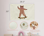 Skateboarding Bear Nursery Rectangular Canvas Banner-Flag Wall Sign Decor for Baby Boys Kids, Baby Room Above Crib Bedroom Playroom Reading Room Decor-Baby Shower Birthday Christmas Gift