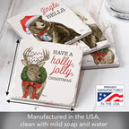 Thirstystone Merry Lodge Creatures 4 Pack Assorted Tumbled Tile Stone Coasters with Protective Cork Backing 4" Square Manufactured in The USA