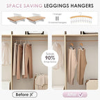 Leggings Hangers, Wooden Closet Hanging Leggings Storage Organizer Scarf Hangers with 24 Clips, 360° Swivel Hook, Burlywood, 2 Pcs