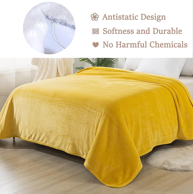 Soft Queen Size Blanket for All Season Warm Fuzzy Microplush Lightweight Thermal Fleece Summer Autumn Fall Winter Spring Blankets for Queen Full Bed Couch Sofa,90x90 Inches,Yellow