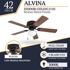 Prominence Home Alvina Traditional 42 Inch Ceiling Fan with Light, LED Flush Mount Ceiling Fan, Indoor Fan with 5 Blades, Light Cherry and Maple Brown Blade Finish Options, Bronze (50860-01)