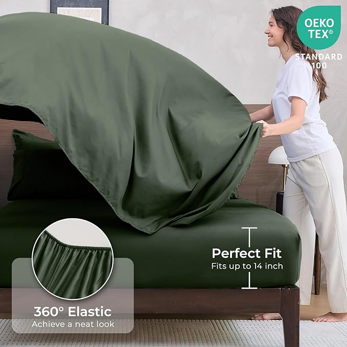 HEVUMYI Army Green Twin-XL Comforter Set - 5-Piece All Season Bed in a Bag Twin-XL, Ultra Soft Bedding Set with Comforter, Flat Sheet, Fitted Sheet, Pillowcases, Pillow Shams