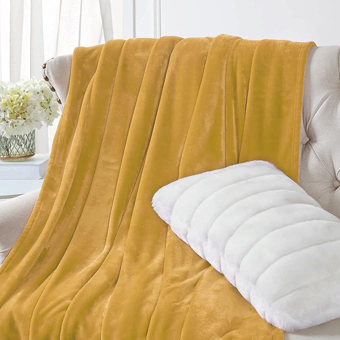 Walensee Fleece Blanket Plush Throw Fuzzy Lightweight (XL-Twin Size 66x90 Honey Gold) Super Soft Microfiber Flannel Blankets for Couch, Bed, Sofa Ultra Luxurious Warm and Cozy for All Seasons