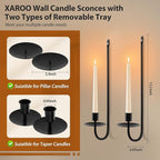 Black Candle Sconces Set of 4, Taper & Pillar Wall Candle Holder, Black Wall Decor, for Entryway, Fireplace, Stair Corner