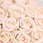 BLEUM CADE 50 Pcs Champagne Roses Artificial Flowers, Real Touch Velvet Roses Fake Flowers Bulk, Artificial Roses Bouquet with Long Stems Bridal DIY Wedding Party Centerpiece Decorations