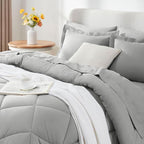 CozyLux Full Size Comforter Sets Light Grey - 7 Pieces Bed in a Bag Full, Luxury Soft Bed Set for All Seasons, Bedding Set with Down Alternative Comforter, Sheets, Pillowcases & Shams