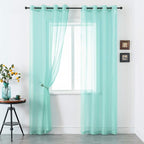 DUALIFE Aqua Blue Voile Sheer Grommet Curtains for Bedroom,Look Semi Sheer Windows Panels,Elegant Solid Color Touch Soft Drapes,52X96 Inch for Living Room 2 Panels(Seafoam Green)