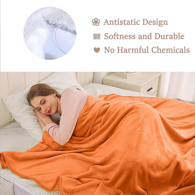 Soft Queen Size Blanket for All Season Warm Fuzzy Microplush Lightweight Thermal Fleece Summer Autumn Fall Winter Spring Blankets for Queen Full Bed Couch Sofa,90x90 Inches,Orange