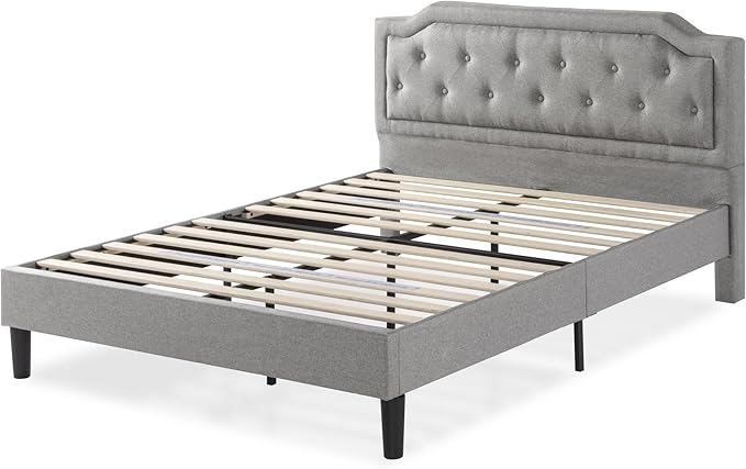 ZINUS Kellen Upholstered Scalloped Platform Bed Frame, Mattress Foundation, Wood Slat Support, No Box Spring Needed, Eco Friendly WonderBox (TM), Easy Assembly, Dark Grey, Queen