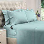 DREAMCARE Queen Sheet Set – 6 pcs Cooling Bed Sheets – up to 15” Deep Sheets Queen Size Bed Set – 2500 Supreme Collection – Extra Soft 100% Brushed Microfiber Hotel Luxury with Side Pocket – Spa Blue