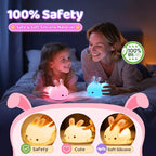 One Fire Bunny Toys for Kids Night Light for Kids, 16 Colors Cute Lamp, Soft Silicone Baby Night Light, 1200mAh Portable Dimmable Touch Lamps, Kawaii Room Decor, Christmas Gifts for College Girls