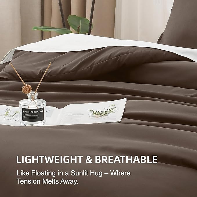 Litanika Comforters Chocolate Oversized King Size, 3 Pieces Lightweight Solid Bedding Set & Collections, All Season Fluffy Bed Set (120x98In Comforter & 2 Pillowcases)