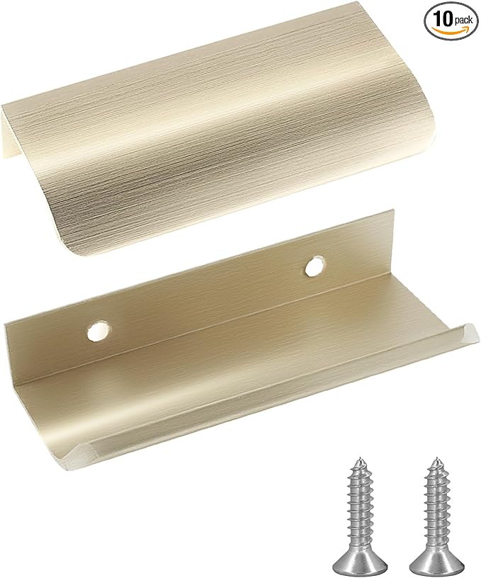 JOOJA 10 Pack Modern Style Finger Edge Pull Furniture DrawerHandles Hidden Cabinet Kitchen Drawer Handles Knobs Gold 80mm