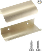 JOOJA 5 Pack Modern Style Finger Edge Pull Furniture Drawer Handles Hidden Cabinet Kitchen Drawer Handles Knobs, Gold 80(64) mm