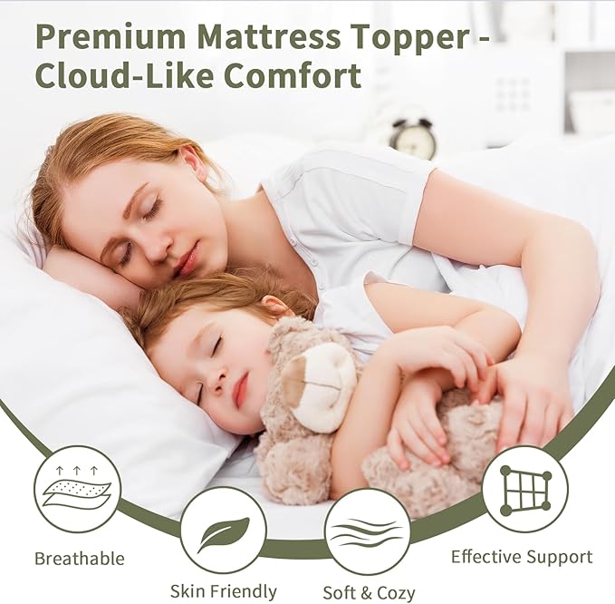 Extra Thick Fitted Mattress Topper - Full Size | Soft & Cooling Pillow Top Mattress Pad & Protector | Bed Topper for Back Pain, Straps Stretch 6" to 22" Deep