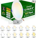 zouzai 12 Pack White 8 inch 18W 1620LM 5CCT Reset Ultra-Thin LED Recessed Ceiling Light with Junction Box, 2700K/3000K/3500K/4000K/5000K Selectable,Dimmable - ETL and Energy Star Certified