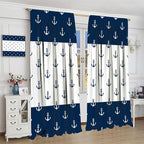Anchor Pattern Curtains, Nautical Theme Navy Blue White Anchor Sea Life Adventure Print Blackout Window Treatments for Living Room Boys Men's Bedroom 84x84in