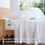 LuxClub Queen Sheet Set, 100% Viscose Derived from Bamboo Cooling Sheets, Breathable & Soft Deep Pocket Up to 16", Hotel Luxury Silky Sheets Queen Size, White
