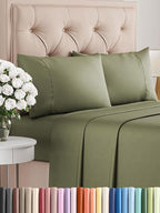 Twin 4 Piece Sheet Set - Comfy Breathable & Cooling - Ultra-Soft Hotel Luxury Bedding Set with 8-16 Inch Deep Pockets - 1 Flat & 1 Fitted Sheet & 2 Pillowcases - Wrinkle Free & Easy Care - Sage Green