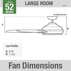 Hunter Fan Company 59247 Dempsey 52 inch Ceiling Fan with Light and Remote, Low Profile Indoor, Brushed Nickel Finish