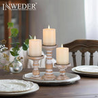 Wood Pillar Candle Holder: 3Pcs Rustic White Candle Holders for Pillar Candles Wood Candle Holders Distressed Wooden Farmhouse Candle Holder Large Rustic Candle Holder for Fireplace Table
