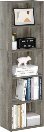 Furinno LUDER Book Shelf, 5-Tier Bookshelf, Bookcase, 9.4" x 15.8" x 52", for Living Room, Bedroom, Home Office, French Oak
