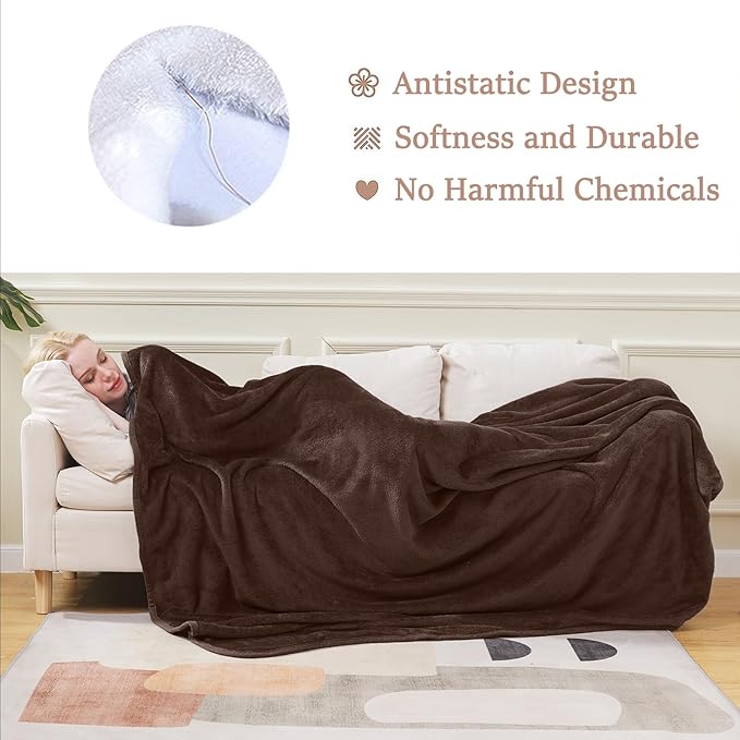 HOZY Soft Blanket King Size Fleece Warm Fuzzy Throw Blankets for The Bed Sofa Lightweight 350GSM Chocolate 90"*108"