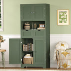 Iwell 58" H Tall Bathroom Storage Cabinet with 2 Drawers & 2 Adjustable Shelves, Bathroom Cabinet with 4 Doors, Tall Cabinet for Living Room, Dining Room, Entryway, Forest Green