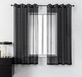 DUALIFE 72 Inches Length Black Sheer Curtains for Bedroom Set of 2 Panels Grommet Faux Linen Semi Voile Window Drapes Elegant Office Curtains for Men Living Room 52x72 Inches Long