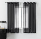 DUALIFE 72 Inches Length Black Sheer Curtains for Bedroom Set of 2 Panels Grommet Faux Linen Semi Voile Window Drapes Elegant Office Curtains for Men Living Room 52x72 Inches Long