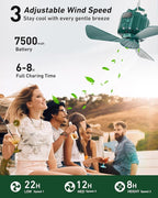 DUKUSEEK Tent Ceiling Fans for Camping Hanging, Portable Tent Fans with Light and Remote Control, Power Bank, USB Battery Operated Camping Fan with Hanging Hook for Outdoor, Car, RV