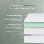 EGO White 12 inch Twin Memory Foam Mattress, Gel Green Tea Mattress Bed in a Box, Made in USA, CertiPUR-US Certified, 38"×75", Medium Firm