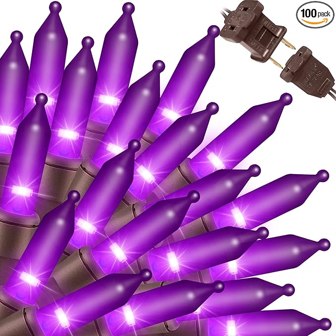LAMPHOME Super-Bright Extendable Purple Halloween Decoration 100 Lights 19.6ft UL Certified Mini Bulb String Lights Set for Outdoor Halloween Home Christmas Tree Garden Holiday Party Patio Decor