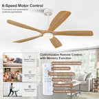 BOJUE 60 Inch Outdoor Ceiling Fans with Lights and Remote Control, Dimmable 5 Blade Wood Outdoor Ceiling Fans for Patios, White Natural Wood Bedroom Ceiling Fan with Lights, Noiseless DC Motor