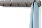 Umbra Flip Wall-Mounted Coat Rack with 5 Hooks – Modern, Space-Saving Storage for Hats, Jackets, Bags, Entryway, Mudroom, Closet, Bathroom, Bedroom – Grey/Pewter