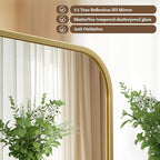 BEAUTYPEAK 26" x 38" Rectangular Aluminum Alloy Frame Wall Mounted Bathroom Mirror with Rounded Corners, Gold