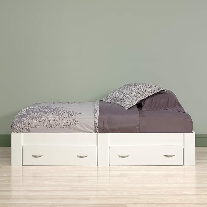 Sauder Beginnings Twin Platform Bed with Storage Drawers, Soft White