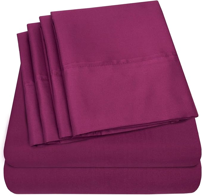 Twin Size Bed Sheets - 4 Piece 1500 Supreme Collection Fine Brushed Microfiber Deep Pocket Twin Sheet Set Bedding - 1 EXTRA PILLOW CASES, GREAT VALUE, Twin, Berry