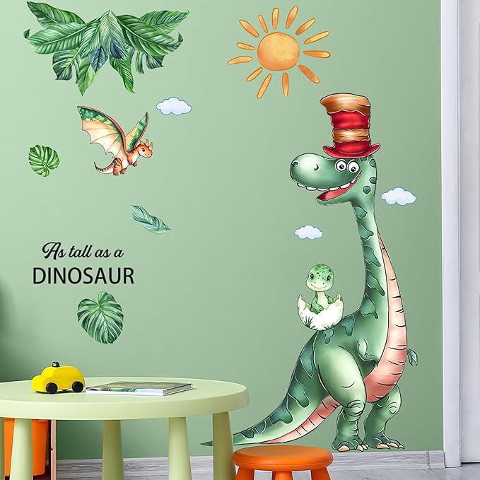 Summer Dinosaurs Wall Stickers Decals Kid Room Nursery Baby Bedroom Décor (Dinosaur with Hat)