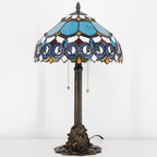 Tiffany Stained Glass Table Lamp 12X12X21Inch Resin Base Desk Bedroom Living Room Reading Light (Blue Jewelry Baroque)