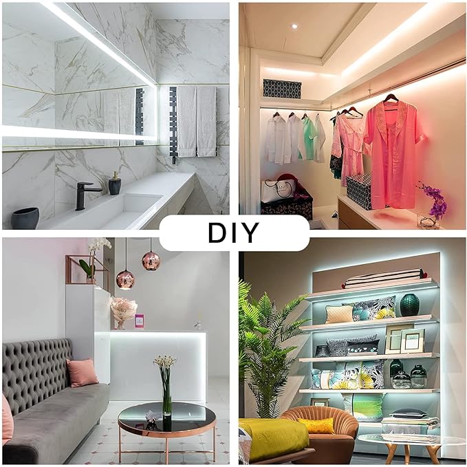 DAYBETTER White LED Strip Lights, 50 ft Dimmable 6500K Bright White Strip Lighting, 900 LEDs Tape LED Lights for Bedroom, Mirror, Kitchen, Home Decoration(2 Rolls of 25 ft)