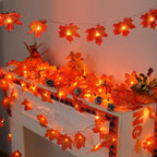YEGUO 2 Packs Thanksgiving Decorations for Home, Fall Lights Battery Operated, Total 20ft 40 LED Lighted Fall Garland Maple Leaves for Holiday Autumn Harvest Fall Thanksgiving Halloween Decor