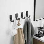 BESy Brass Clothes Hook Single Towel Hook for Bathroom Kitchen Garage Square Style Robe Hooks Coat and Hat Hook, Self Adhesive with Glue or Wall Mounted with Screws, Four Packs, Oil Rubbed Bronze